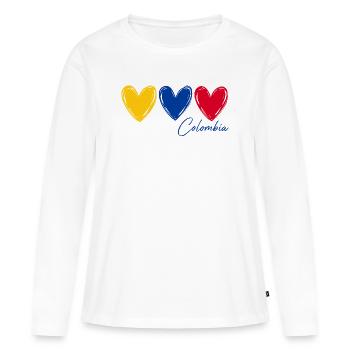T-shirt Colombie Cœurs Drapeau Fierté - T-shirt manches longues Premium bio Femme - blanc - Devant - Julia (174cm)