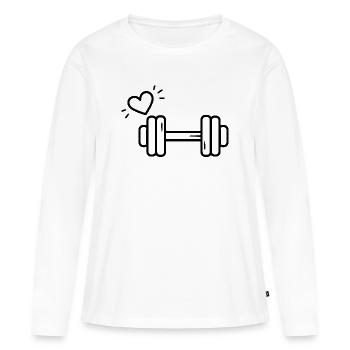 T-shirt Haltère Cœur Passion Fitness - T-shirt manches longues Premium bio Femme - blanc - Devant - Julia (174cm)