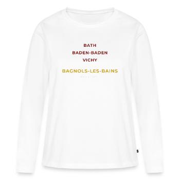 Bagnols-les-Bains Lozère - Bath - Baden-Baden - T-shirt manches longues Premium bio Femme - blanc - Devant - Julia (174cm)