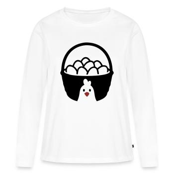 Icône du poulet en panier à œufs - T-shirt manches longues Premium bio Femme - blanc - Devant - Julia (174cm)