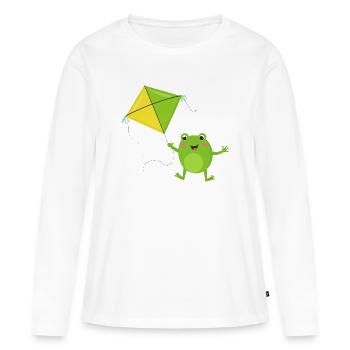 Une grenouille verte fait voler un cerf-volant – Fu - T-shirt manches longues Premium bio Femme - blanc - Devant - Julia (174cm)