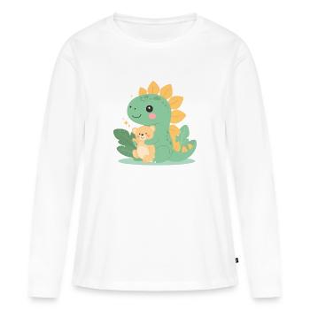 Petit dinosaure de dessin animé avec un ours en peluche – Mignon - T-shirt manches longues Premium bio Femme - blanc - Devant - Julia (174cm)