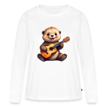 Petite loutre de dessin animé jouant de la guitare – Cool - T-shirt manches longues Premium bio Femme - blanc - Devant - Julia (174cm)