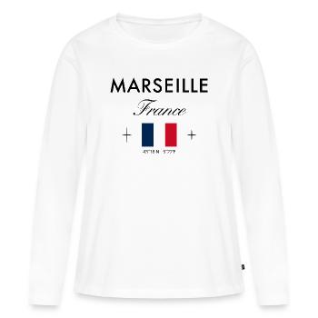 Marseille Frankreich Koordinaten Reise Souvenir - Frauen Premium Bio Langarmshirt - Weiß - Vorne - Julia (174cm)