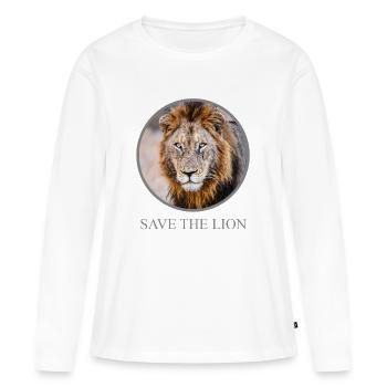 Portrait du Lion – Campagne Sauver le Lion - T-shirt manches longues Premium bio Femme - blanc - Devant - Julia (174cm)