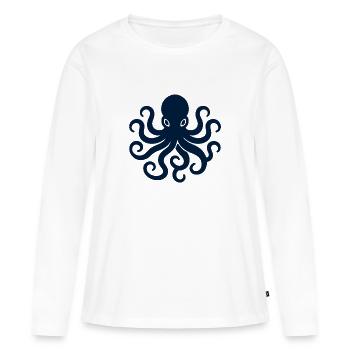 Chemise minimaliste Octopus Ocean - T-shirt manches longues Premium bio Femme - blanc - Devant - Julia (174cm)