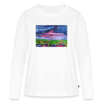 La magie des couleurs dans le ciel du soir - T-shirt manches longues Premium bio Femme - blanc - Devant - Julia (174cm)