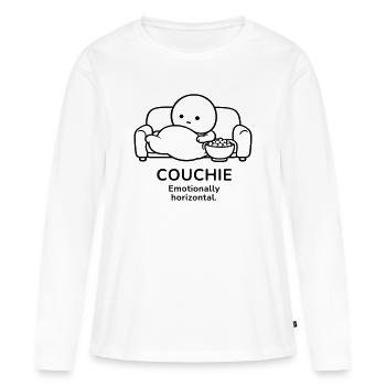 Couchie – Émotionnellement horizontale | Atmosphère Douillette - T-shirt manches longues Premium bio Femme - blanc - Devant - Julia (174cm)
