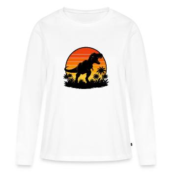 T-Rex at Tropical Sunset - Women's Premium Organic Long Sleeve Shirt - white - Front - Julia (174cm)