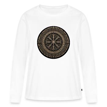 Cercle de boussole runique nordique - T-shirt manches longues Premium bio Femme - blanc - Devant - Julia (174cm)