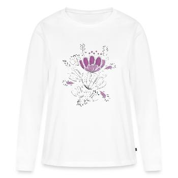 fleurs violettes - T-shirt manches longues Premium bio Femme - blanc - Devant - Julia (174cm)