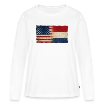 États-Unis, Hollande, Pays-Bas Drapeau Amitié - T-shirt manches longues Premium bio Femme - blanc - Devant - Julia (174cm)