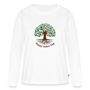 Happy Arbor Day, Leaves, Tree and Roots - Women's Premium Organic Long Sleeve Shirt - white - Front - Julia (174cm)