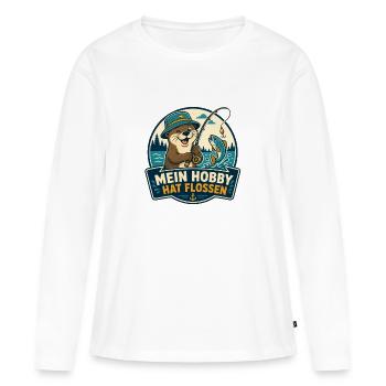 Mein Hobby hat Flossen – Angel-Otter - Frauen Premium Bio Langarmshirt - Weiß - Vorne - Julia (174cm)