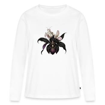 Orchideen-Gottesanbeterin & Schwarze Orchidee - Frauen Premium Bio Langarmshirt - Weiß - Vorne - Julia (174cm)