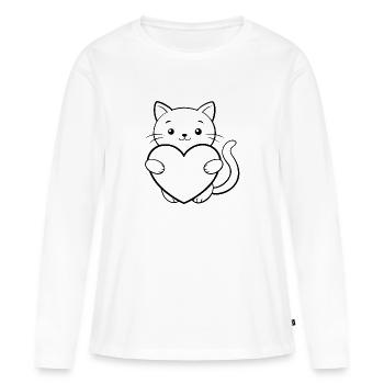Chat au cœur - T-shirt manches longues Premium bio Femme - blanc - Devant - Julia (174cm)