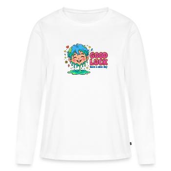 BONNE CHANCE - Visage Heureux Goutteuse - Bonne journée - T-shirt manches longues Premium bio Femme - blanc - Devant - Julia (174cm)