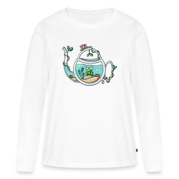 Grenouille de jardin en théière - T-shirt manches longues Premium bio Femme - blanc - Devant - Julia (174cm)