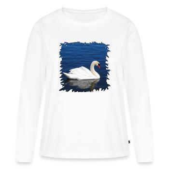 Weißer Schwan auf blauem Wasser - Frauen Premium Bio Langarmshirt - Weiß - Vorne - Julia (174cm)