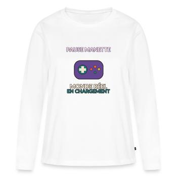 Pause Manette Monde Reel En Chargement - T-shirt manches longues Premium bio Femme - blanc - Devant - Julia (174cm)