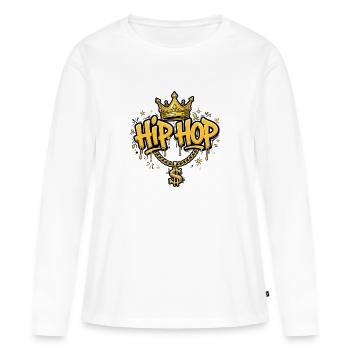 Hip Hop King - Gold Crown & Dollar Chain - T-shirt manches longues Premium bio Femme - blanc - Devant - Julia (174cm)