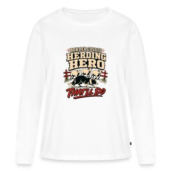 Border Collie, Herdenheld Lustiger Border Collie - Frauen Premium Bio Langarmshirt - Weiß - Vorne - Julia (174cm)