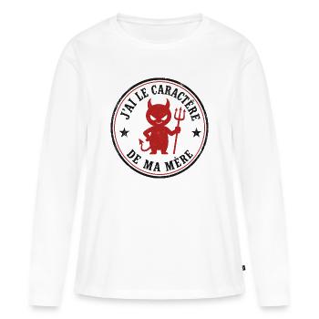 J'ai le caractère de ma mère – Diablotin humoristi - T-shirt manches longues Premium bio Femme - blanc - Devant - Julia (174cm)
