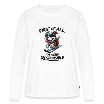 Diction des sports d’hiver de snowboard Bulldog chien - T-shirt manches longues Premium bio Femme - blanc - Devant - Julia (174cm)