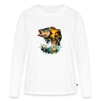 Pêche au coucher d'aquarelle géante - T-shirt manches longues Premium bio Femme - blanc - Devant - Julia (174cm)