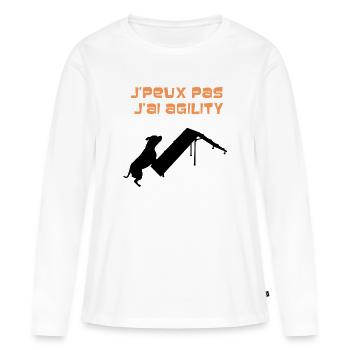 Staffie j'peux pas j'ai agility sport - 001 - T-shirt manches longues Premium bio Femme - blanc - Devant - Julia (174cm)