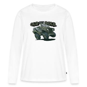 Willys MB – Alt, aber mutig | RCCX - Frauen Premium Bio Langarmshirt - Weiß - Vorne - Julia (174cm)