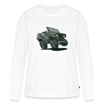 Willys MB Geländewagen Cartoon | RCCX - Frauen Premium Bio Langarmshirt - Weiß - Vorne - Julia (174cm)