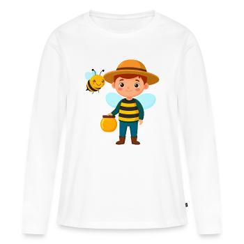Comic boy as beekeeper with bee & honey – motif - Women's Premium Organic Long Sleeve Shirt - white - Front - Julia (174cm)