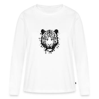 Tigre encre splatter noir - T-shirt manches longues Premium bio Femme - blanc - Devant - Julia (174cm)
