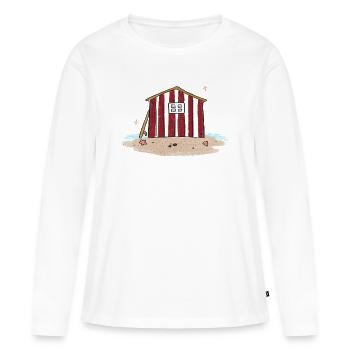 Strandhaus mit roten Streifen - Frauen Premium Bio Langarmshirt - Weiß - Vorne - Julia (174cm)
