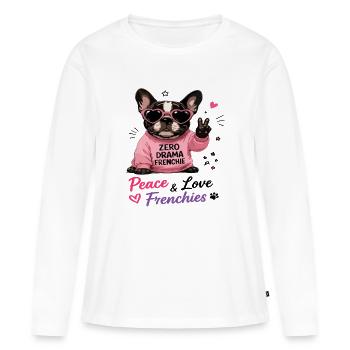Zero Drama Frenchie Paix & Amour Frenchies - T-shirt manches longues Premium bio Femme - blanc - Devant - Julia (174cm)