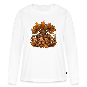 Eichel-Familie im Herbstwald - Frauen Premium Bio Langarmshirt - Weiß - Vorne - Julia (174cm)