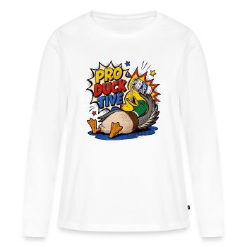 Ducks, Beer Drinking, Beer Lover, Pro-duck-tive - Women's Premium Organic Long Sleeve Shirt - white - Front - Julia (174cm)