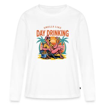 Smells Like Day Drinking Funny Flamingo Retro Tee - Women's Premium Organic Long Sleeve Shirt - white - Front - Julia (174cm)