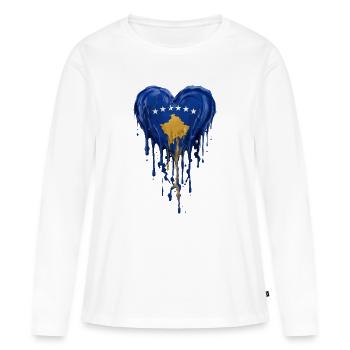 Goutte du cœur bleu du Kosovo - T-shirt manches longues Premium bio Femme - blanc - Devant - Julia (174cm)
