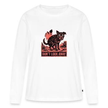 Ne détourne pas le regard, drôle de mème du chien qui fait caca - T-shirt manches longues Premium bio Femme - blanc - Devant - Julia (174cm)