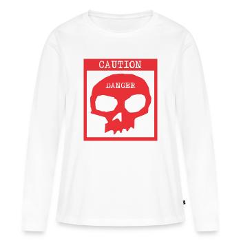 Attention Danger Signal d’avertissement crâne - T-shirt manches longues Premium bio Femme - blanc - Devant - Julia (174cm)