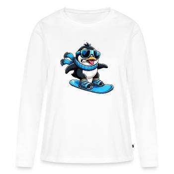 Quirky Penguin Snowboarder Winter Sports - Women's Premium Organic Long Sleeve Shirt - white - Front - Julia (174cm)