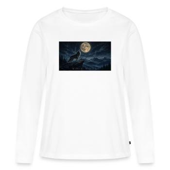 Hurlements de loup au clair de lune sur les pics - T-shirt manches longues Premium bio Femme - blanc - Devant - Julia (174cm)