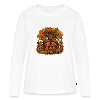 Kastanienfamilie im Herbstwald - Frauen Premium Bio Langarmshirt - Weiß - Vorne - Julia (174cm)