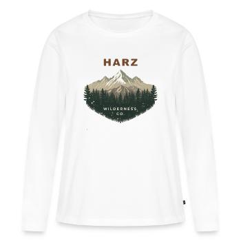 Harz Wilderness Co. | Vintage Outdoor - Frauen Premium Bio Langarmshirt - Weiß - Vorne - Julia (174cm)