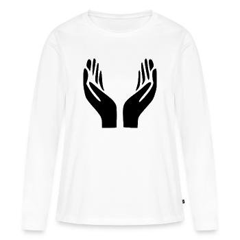 Mains ouvertes Geste de la main - T-shirt manches longues Premium bio Femme - blanc - Devant - Julia (174cm)