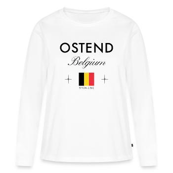 Ostende Belgique Coordonnées Souvenir de voyage - T-shirt manches longues Premium bio Femme - blanc - Devant - Julia (174cm)