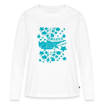 Carte chypriote turquoise vintage - T-shirt manches longues Premium bio Femme - blanc - Devant - Julia (174cm)