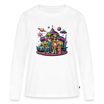 Famille extraterrestre dans le diner spatial - T-shirt manches longues Premium bio Femme - blanc - Devant - Julia (174cm)